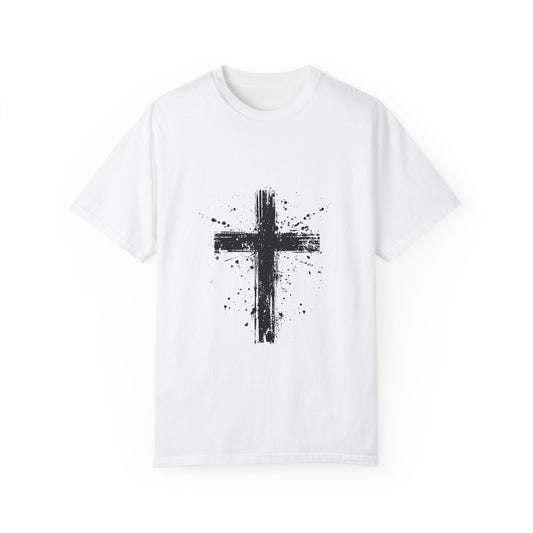 Faith-Inspired Unisex Garment-Dyed T-Shirt with Cross and Quotation